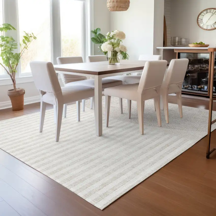 Beige And Ivory Geometric Washable Indoor Outdoor Area Rug Photo 6