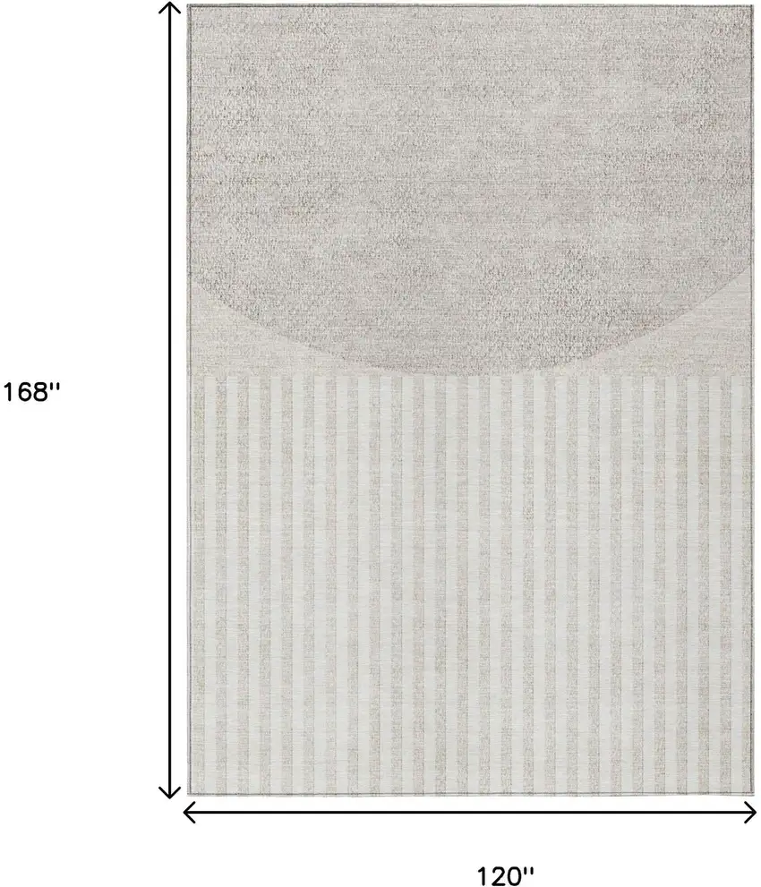 Beige And Ivory Geometric Washable Indoor Outdoor Area Rug Photo 9