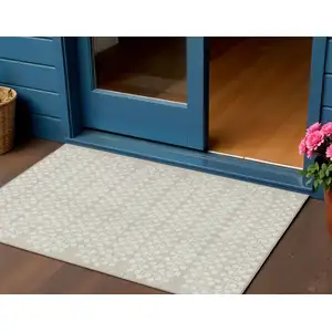 Photo of Beige And Ivory Geometric Washable Indoor Outdoor Area Rug