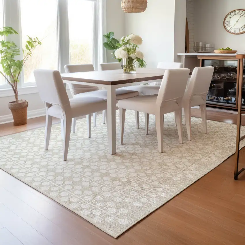 Beige And Ivory Geometric Washable Indoor Outdoor Area Rug Photo 7