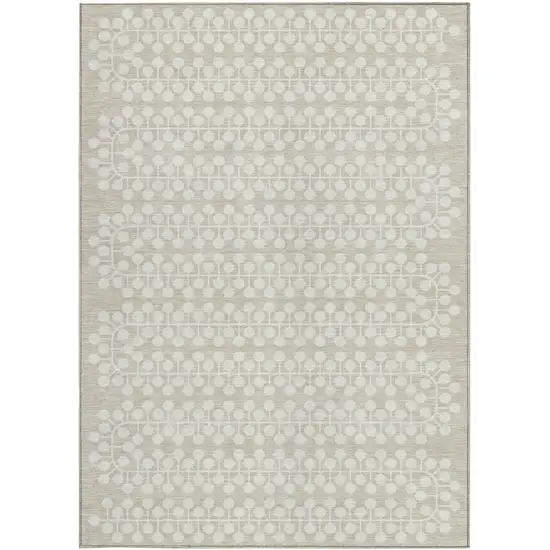 Beige And Ivory Geometric Washable Indoor Outdoor Area Rug Photo 4