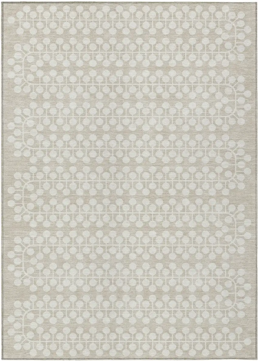 Beige And Ivory Geometric Washable Indoor Outdoor Area Rug Photo 2