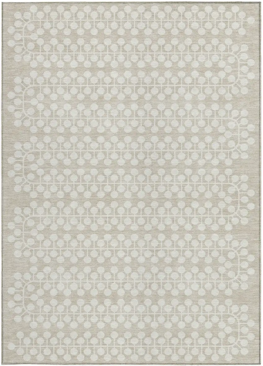 Beige And Ivory Geometric Washable Indoor Outdoor Area Rug Photo 4