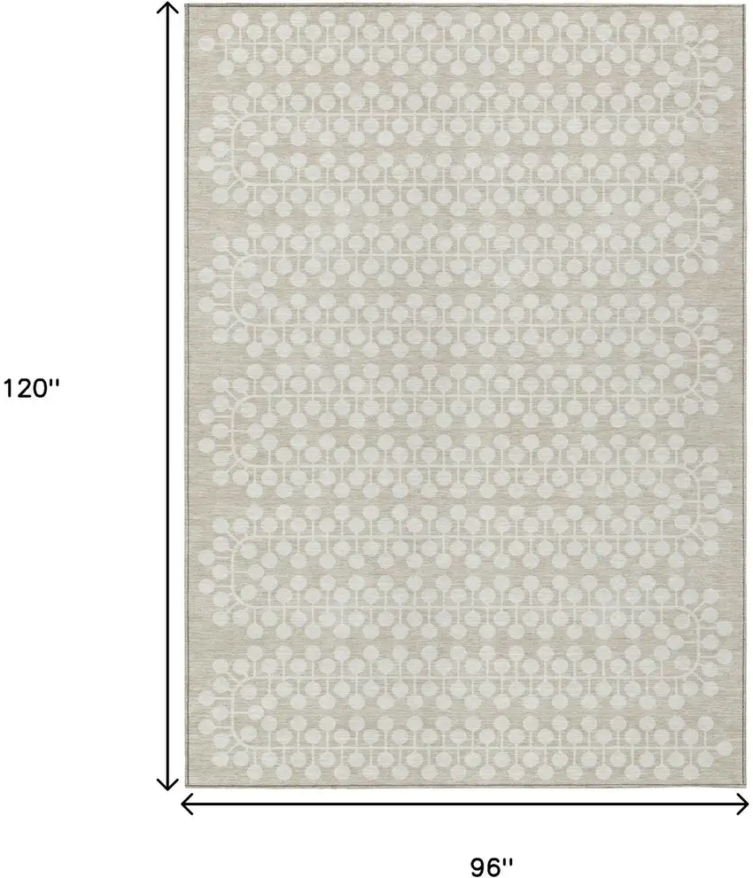 Beige And Ivory Geometric Washable Indoor Outdoor Area Rug Photo 3