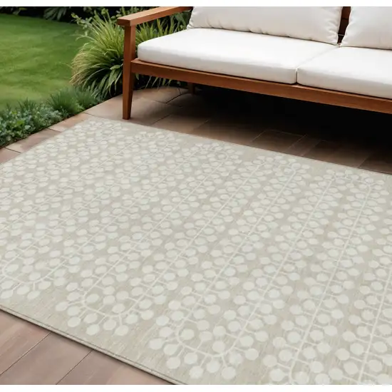 Beige And Ivory Geometric Washable Indoor Outdoor Area Rug Photo 1