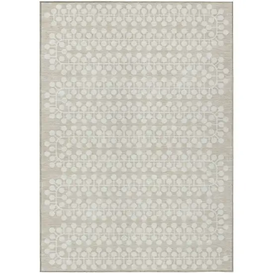 Beige And Ivory Geometric Washable Indoor Outdoor Area Rug Photo 2