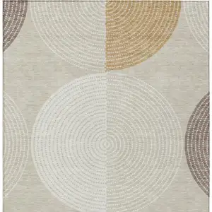 Photo of Beige And Ivory Geometric Washable Indoor Outdoor Area Rug