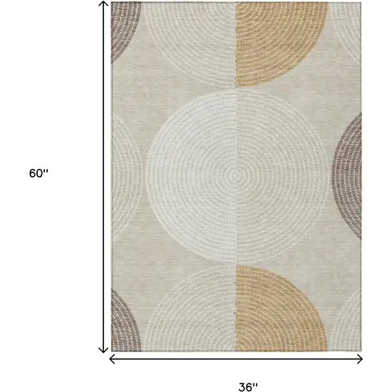 Beige And Ivory Geometric Washable Indoor Outdoor Area Rug Photo 3