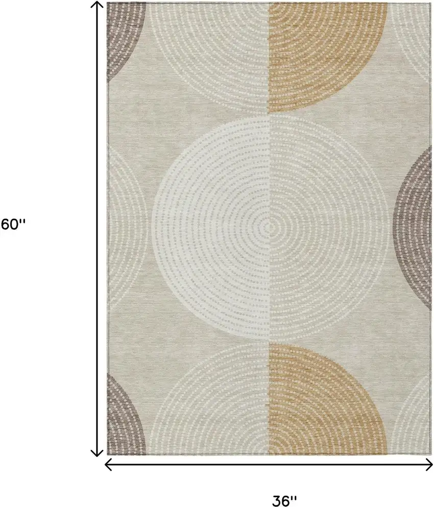 Beige And Ivory Geometric Washable Indoor Outdoor Area Rug Photo 3