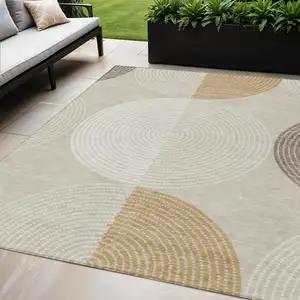 Photo of Beige And Ivory Geometric Washable Indoor Outdoor Area Rug