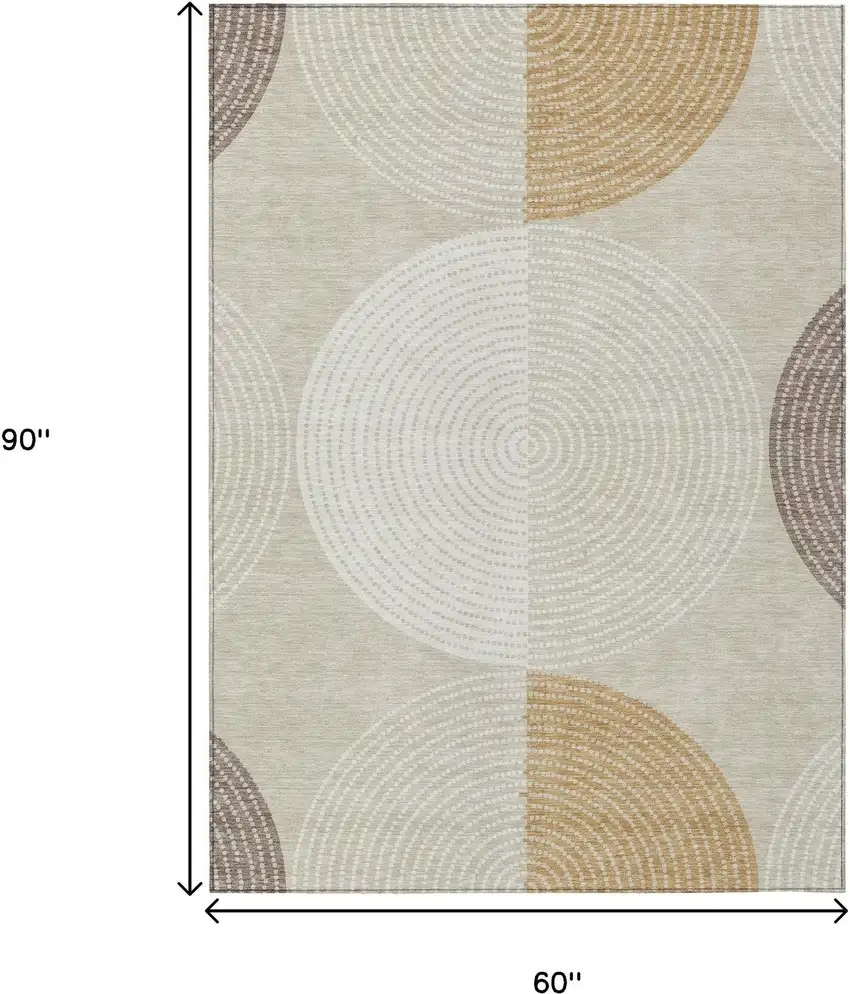 Beige And Ivory Geometric Washable Indoor Outdoor Area Rug Photo 3