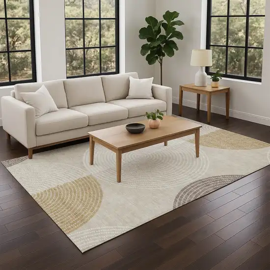Beige And Ivory Geometric Washable Indoor Outdoor Area Rug Photo 8