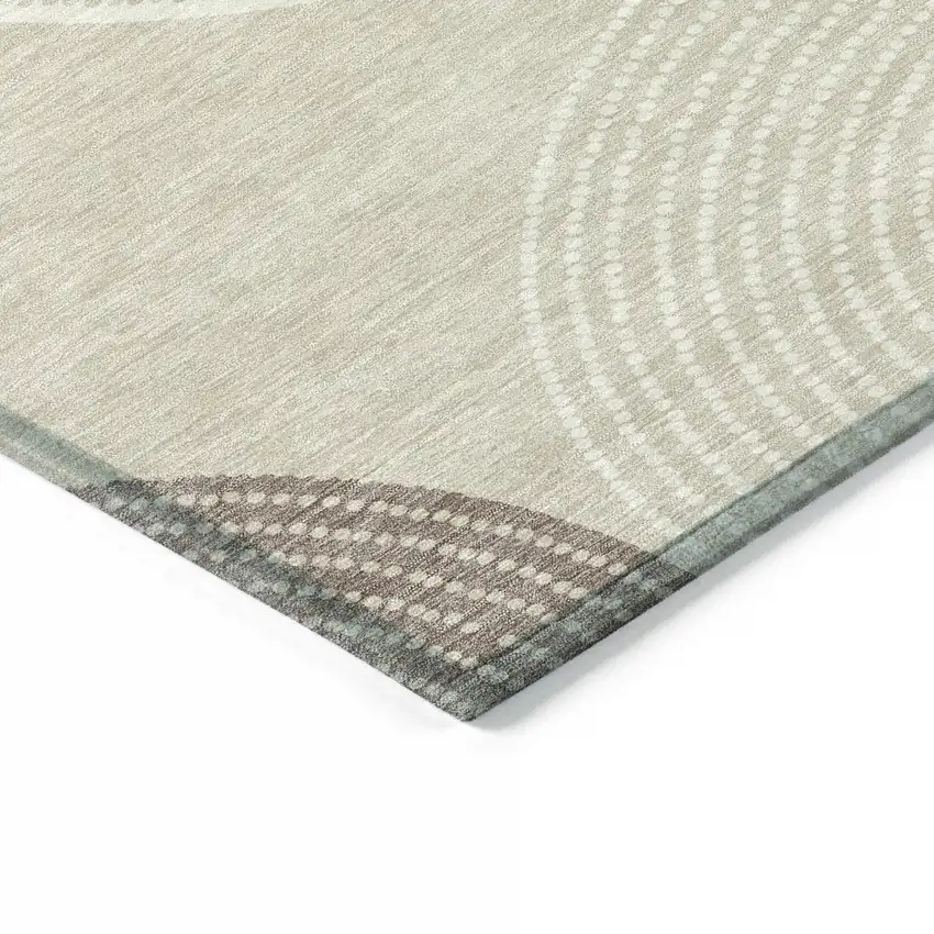 Beige And Ivory Geometric Washable Indoor Outdoor Area Rug Photo 4
