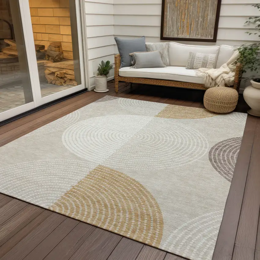 Beige And Ivory Geometric Washable Indoor Outdoor Area Rug Photo 9