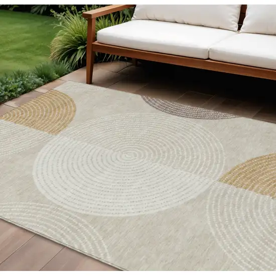Beige And Ivory Geometric Washable Indoor Outdoor Area Rug Photo 1