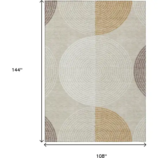 Beige And Ivory Geometric Washable Indoor Outdoor Area Rug Photo 3