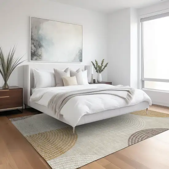 Beige And Ivory Geometric Washable Indoor Outdoor Area Rug Photo 9