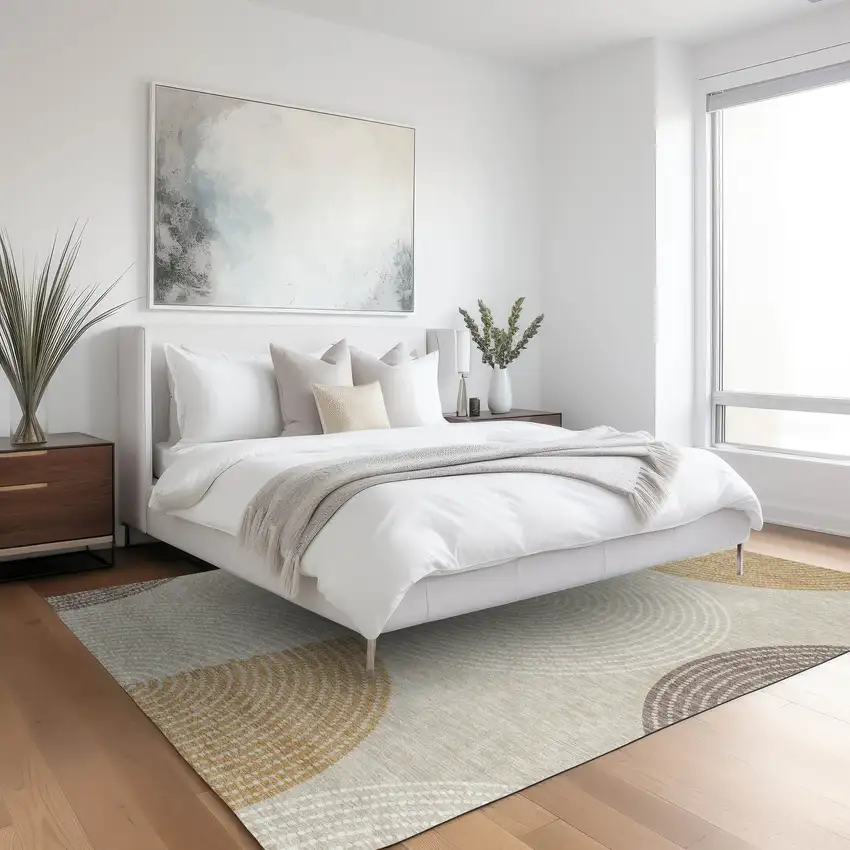 Beige And Ivory Geometric Washable Indoor Outdoor Area Rug Photo 9