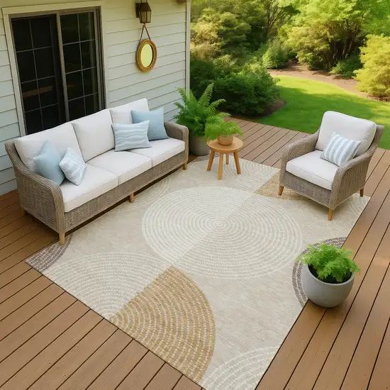 Beige And Ivory Geometric Washable Indoor Outdoor Area Rug Photo 9