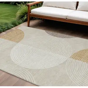 Photo of Beige And Ivory Geometric Washable Indoor Outdoor Area Rug
