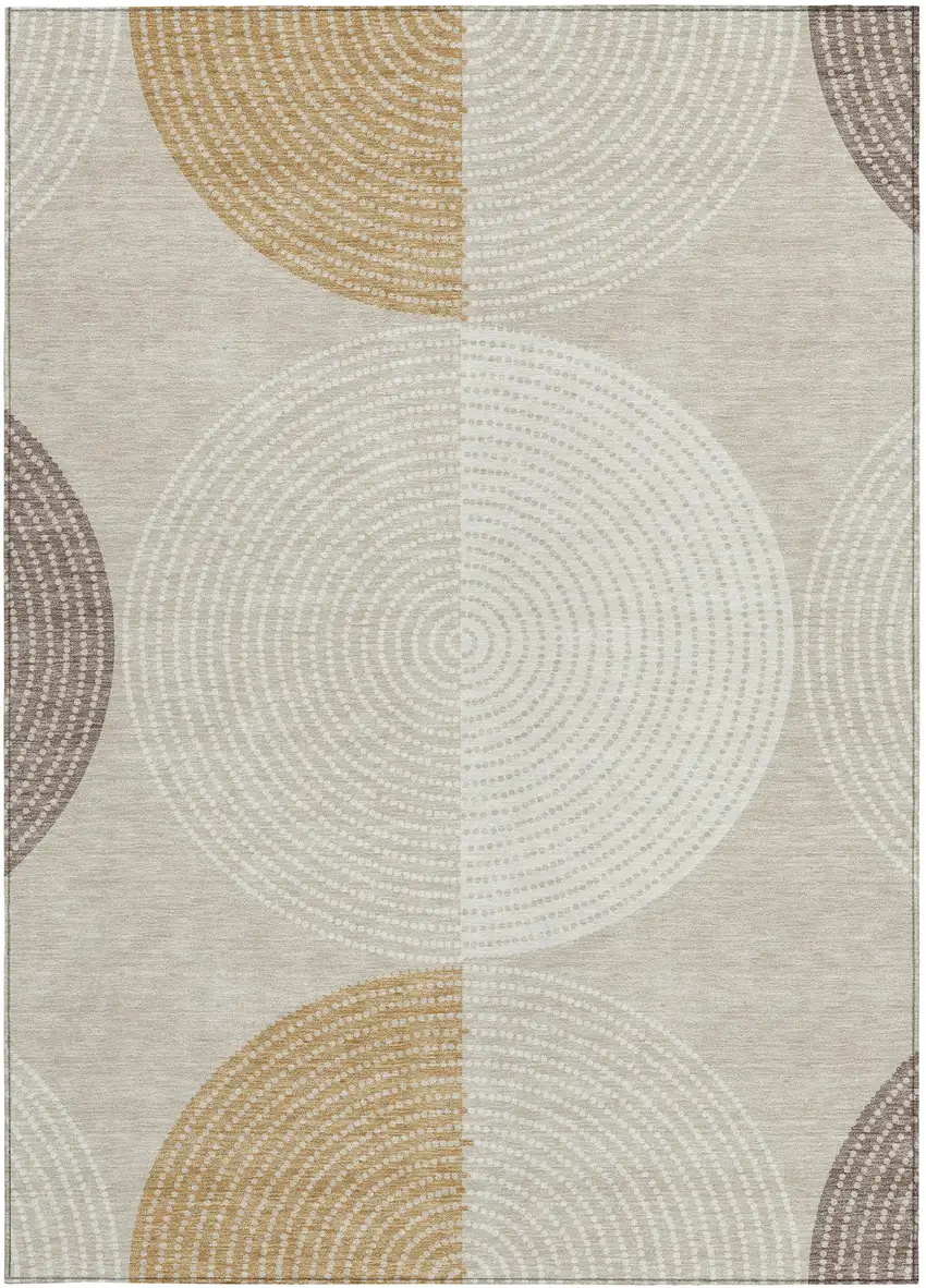 Beige And Ivory Geometric Washable Indoor Outdoor Area Rug Photo 2