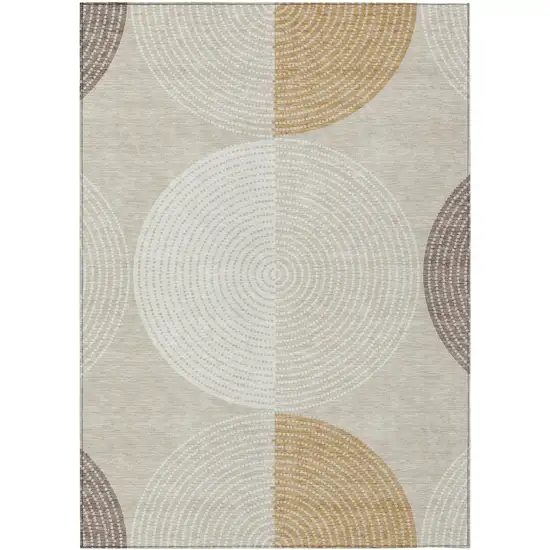 Beige And Ivory Geometric Washable Indoor Outdoor Area Rug Photo 4