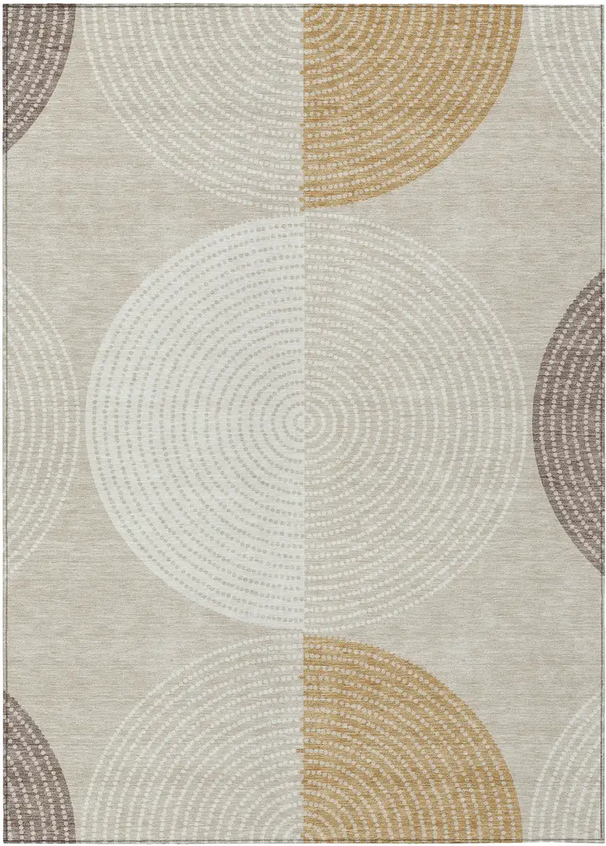 Beige And Ivory Geometric Washable Indoor Outdoor Area Rug Photo 4