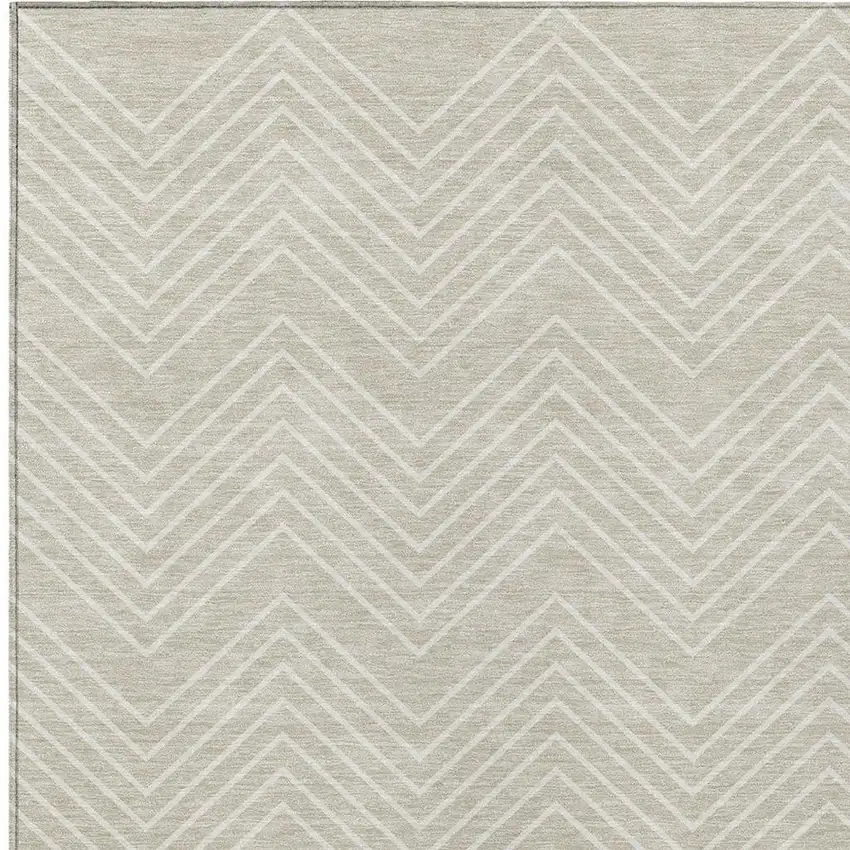 Beige And Ivory Geometric Washable Indoor Outdoor Area Rug Photo 2