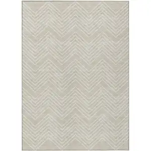 Photo of Beige And Ivory Geometric Washable Indoor Outdoor Area Rug