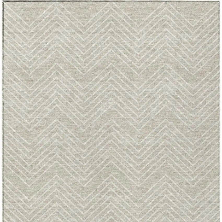 Beige And Ivory Geometric Washable Indoor Outdoor Area Rug Photo 3