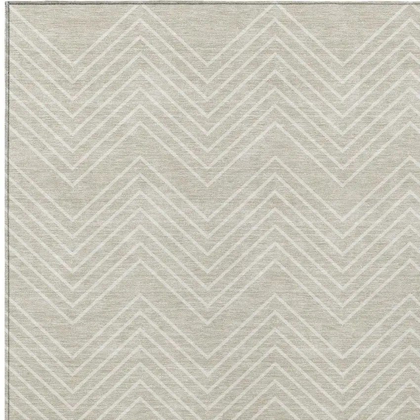 Beige And Ivory Geometric Washable Indoor Outdoor Area Rug Photo 2