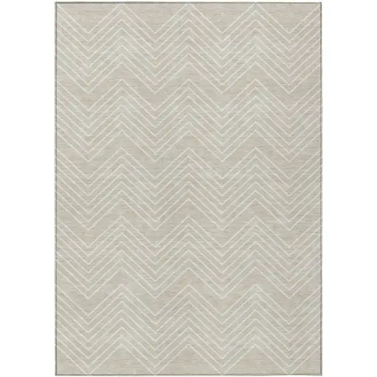 Beige And Ivory Geometric Washable Indoor Outdoor Area Rug Photo 1
