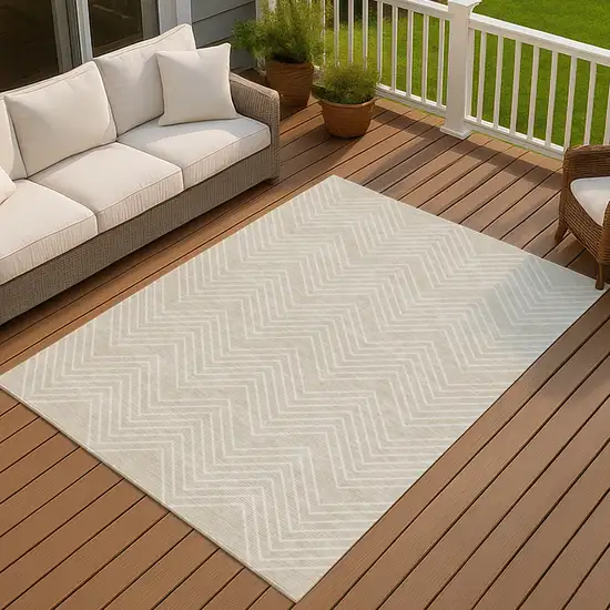 Beige And Ivory Geometric Washable Indoor Outdoor Area Rug Photo 4