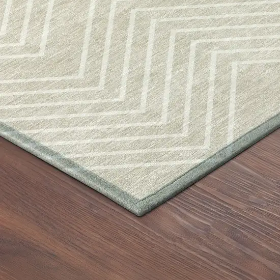 Beige And Ivory Geometric Washable Indoor Outdoor Area Rug Photo 5