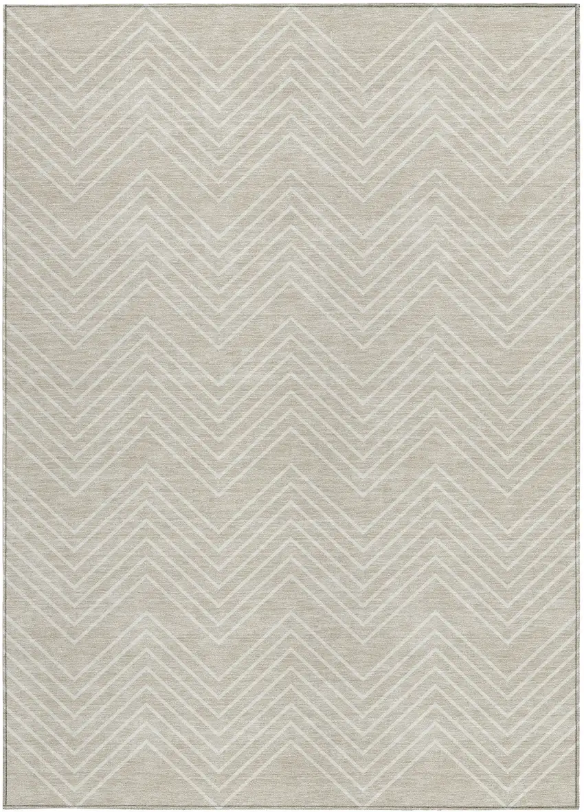 Beige And Ivory Geometric Washable Indoor Outdoor Area Rug Photo 3