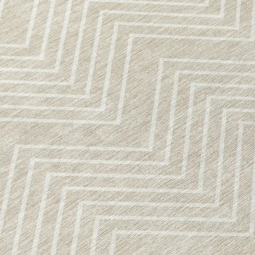 Beige And Ivory Geometric Washable Indoor Outdoor Area Rug Photo 6