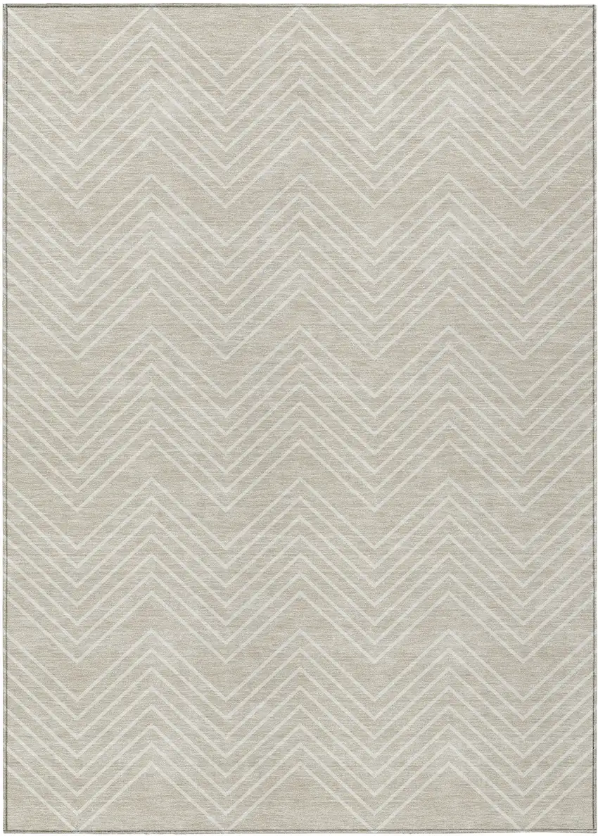 Beige And Ivory Geometric Washable Indoor Outdoor Area Rug Photo 1