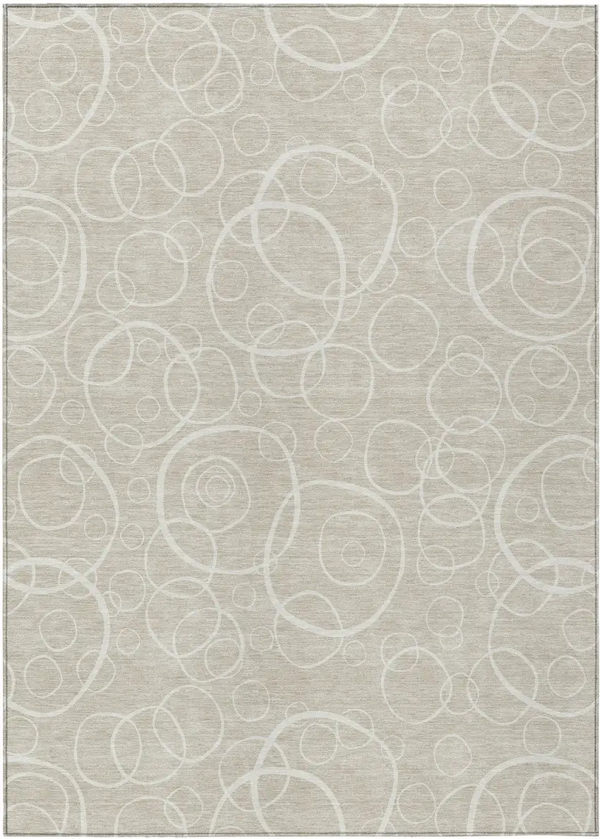 Beige And Ivory Geometric Washable Indoor Outdoor Area Rug Photo 8