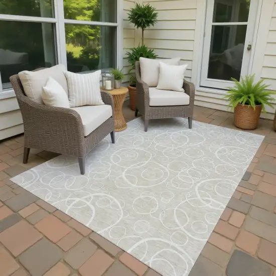 Beige And Ivory Geometric Washable Indoor Outdoor Area Rug Photo 3