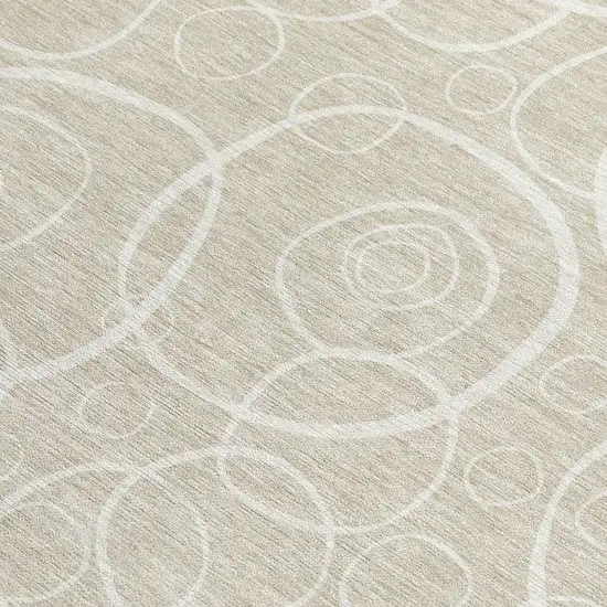 Beige And Ivory Geometric Washable Indoor Outdoor Area Rug Photo 3