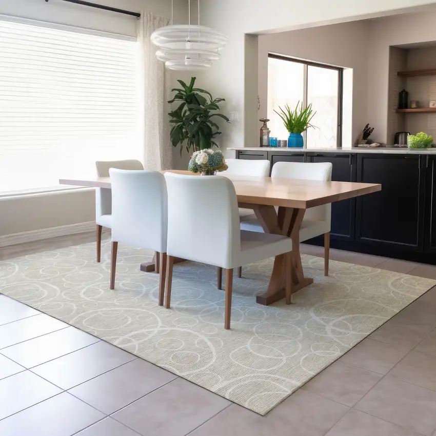 Beige And Ivory Geometric Washable Indoor Outdoor Area Rug Photo 6