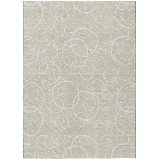Beige And Ivory Geometric Washable Indoor Outdoor Area Rug Photo 9