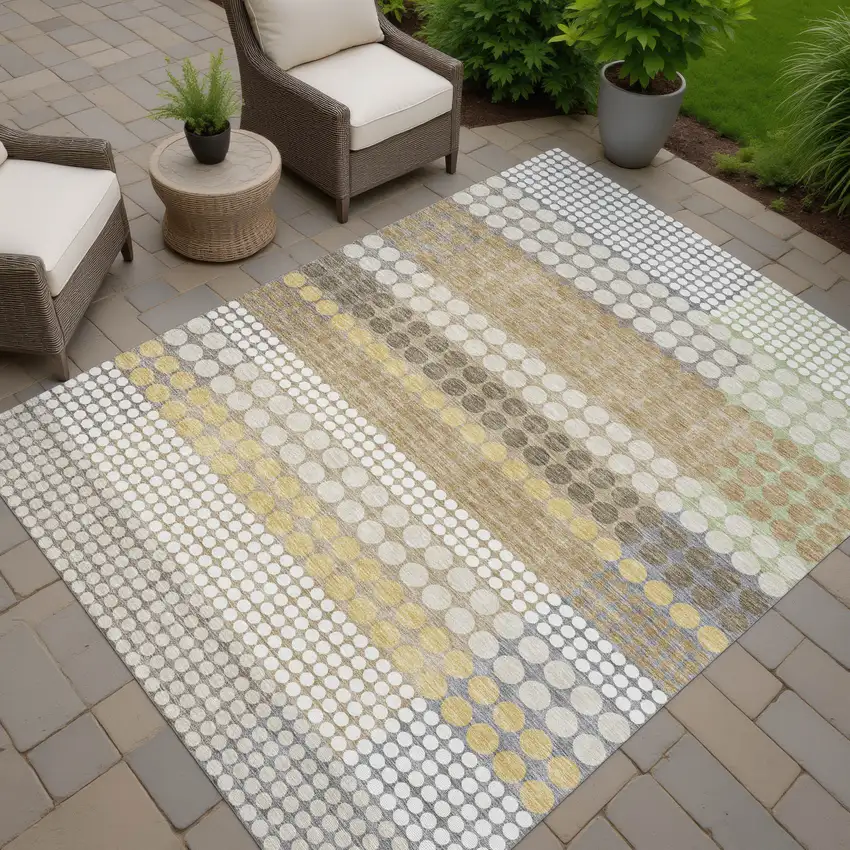 Beige And Ivory Geometric Washable Indoor Outdoor Area Rug Photo 7
