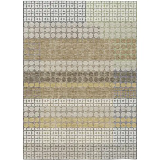 Beige And Ivory Geometric Washable Indoor Outdoor Area Rug Photo 1