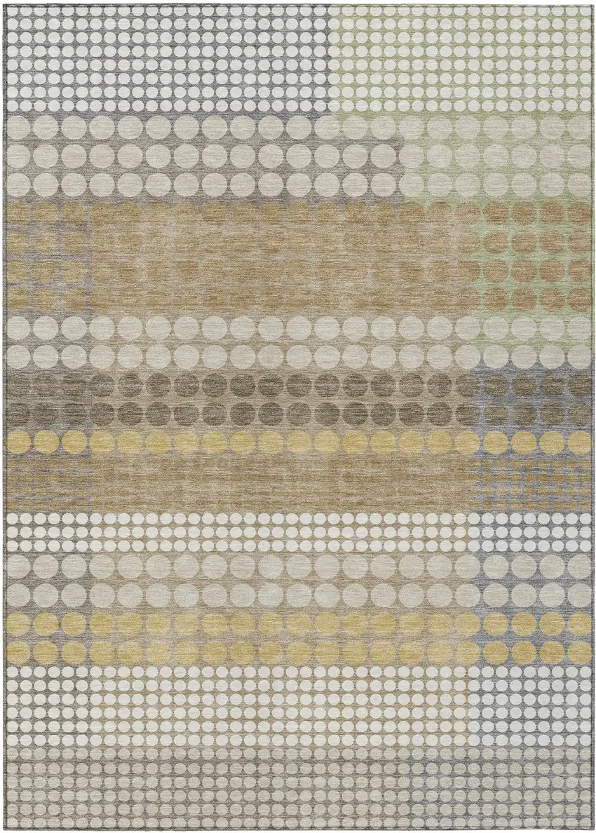 Beige And Ivory Geometric Washable Indoor Outdoor Area Rug Photo 1