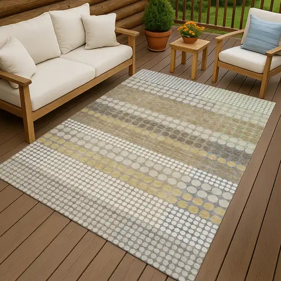 Beige And Ivory Geometric Washable Indoor Outdoor Area Rug Photo 4