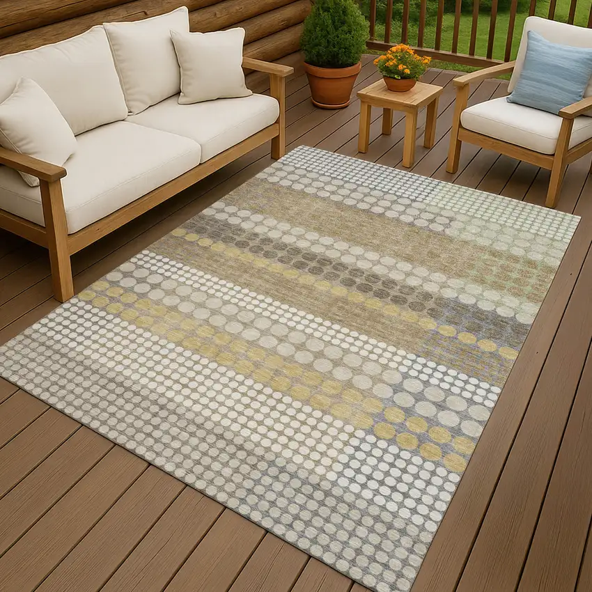 Beige And Ivory Geometric Washable Indoor Outdoor Area Rug Photo 4