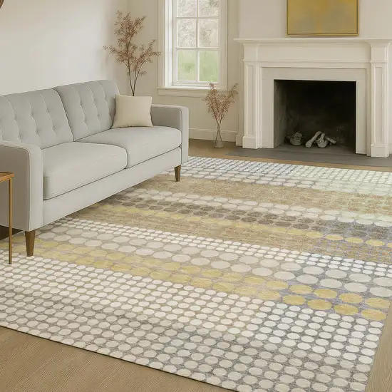 Beige And Ivory Geometric Washable Indoor Outdoor Area Rug Photo 6