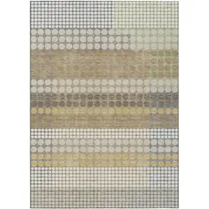 Photo of Beige And Ivory Geometric Washable Indoor Outdoor Area Rug