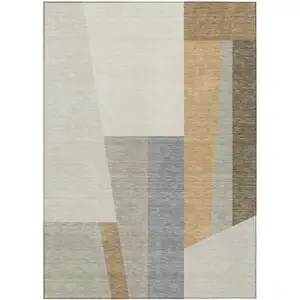 Photo of Beige And Ivory Geometric Washable Indoor Outdoor Area Rug